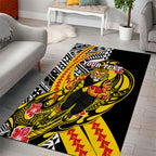 Personalized Richmond Tigers Area Rug Polynesian Tribal Tiger Mascot With Hibiscus Floral Art