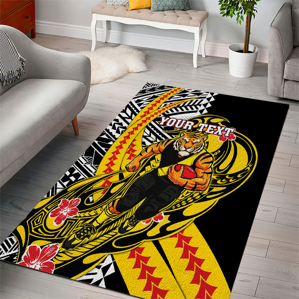 Personalized Richmond Tigers Area Rug Polynesian Tribal Tiger Mascot With Hibiscus Floral Art