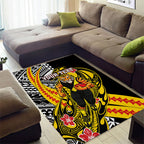 Personalized Richmond Tigers Area Rug Polynesian Tribal Tiger Mascot With Hibiscus Floral Art