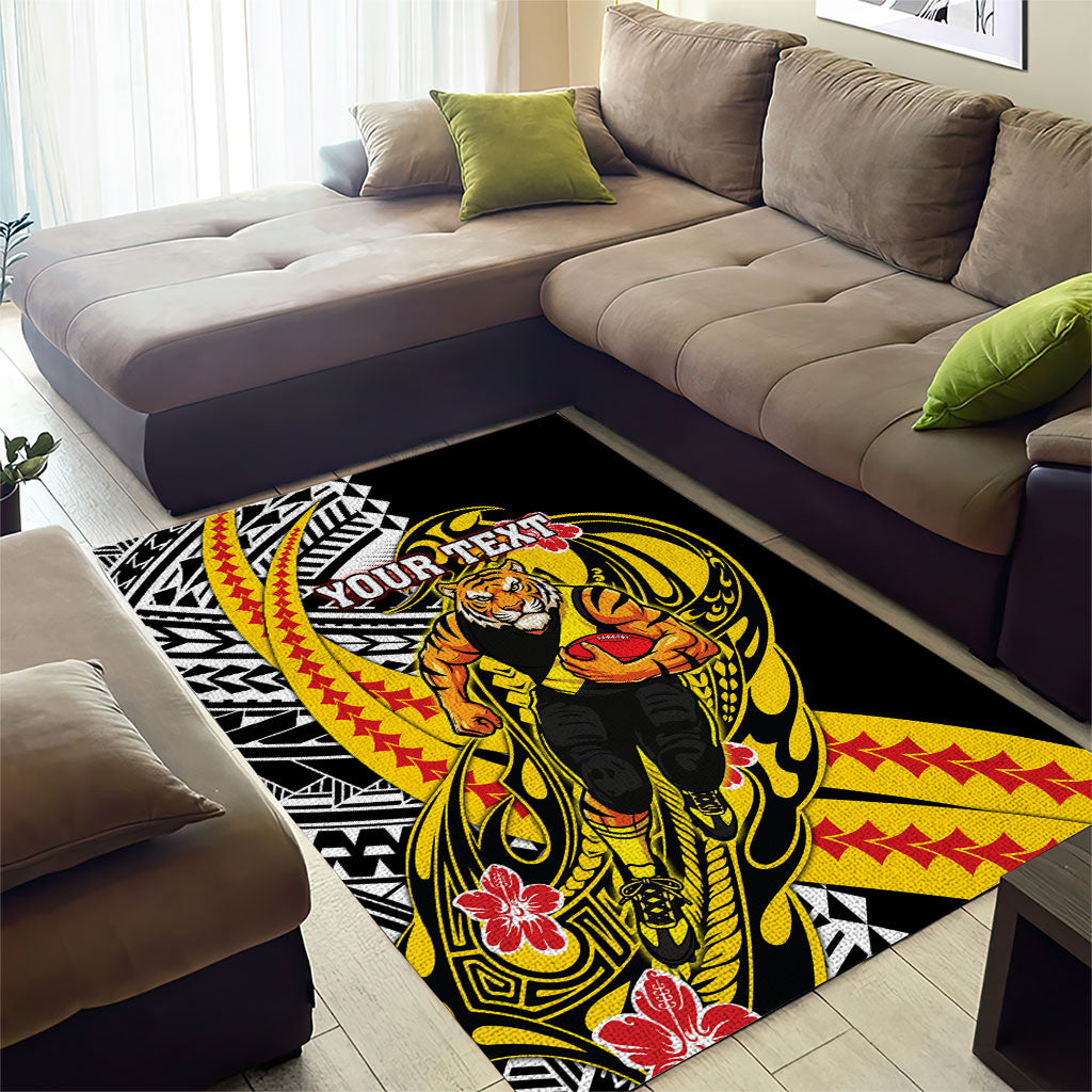 Personalized Richmond Tigers Area Rug Polynesian Tribal Tiger Mascot With Hibiscus Floral Art