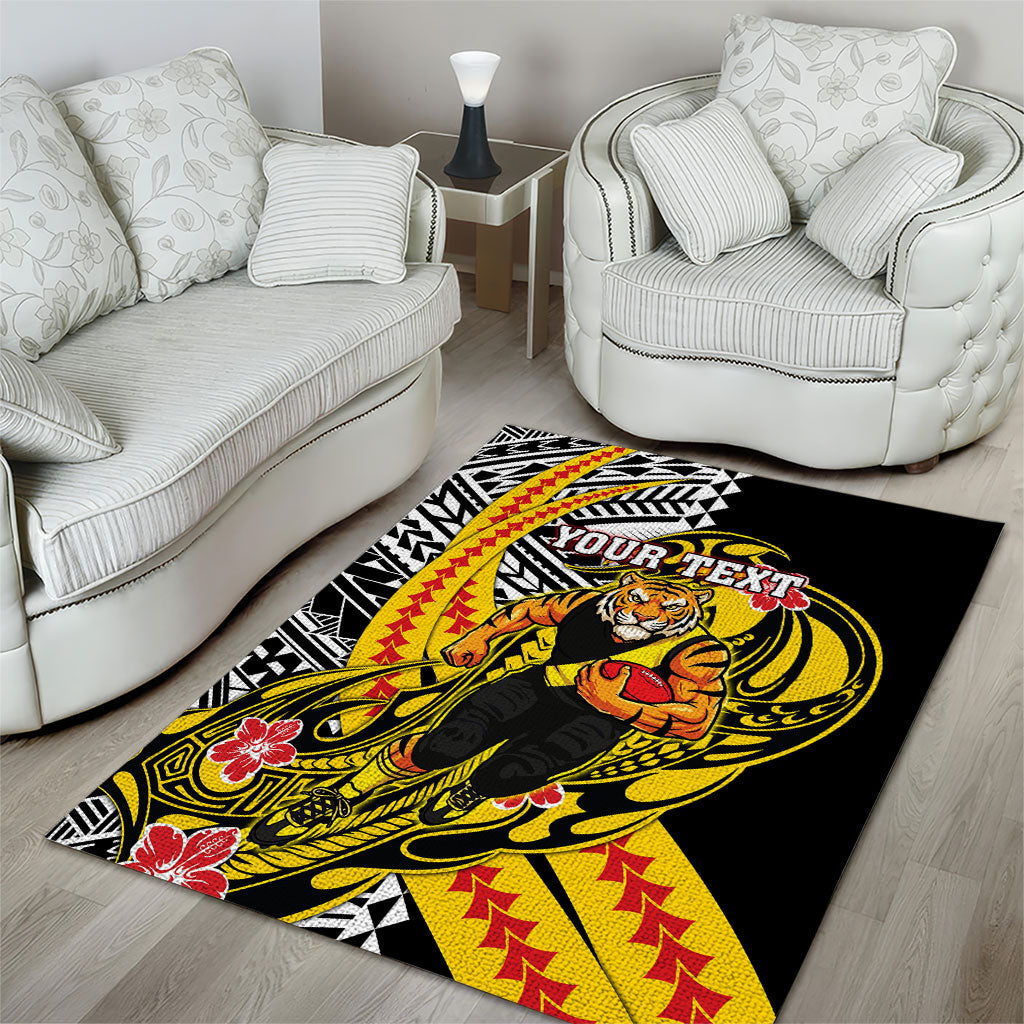 Personalized Richmond Tigers Area Rug Polynesian Tribal Tiger Mascot With Hibiscus Floral Art
