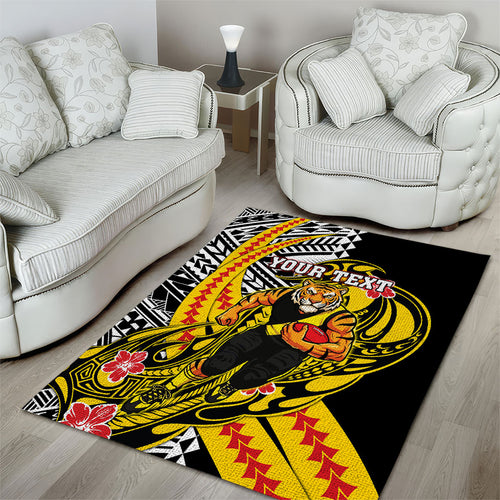 Personalized Richmond Tigers Area Rug Polynesian Tribal Tiger Mascot With Hibiscus Floral Art
