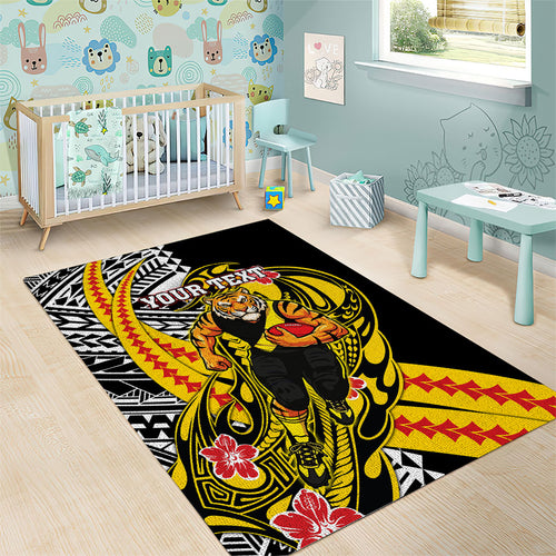 Personalized Richmond Tigers Area Rug Polynesian Tribal Tiger Mascot With Hibiscus Floral Art