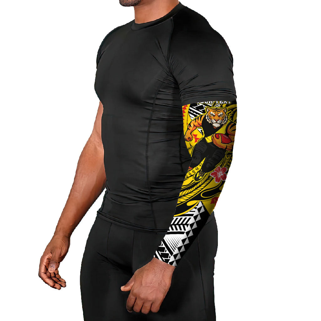 Personalized Richmond Tigers Arm Sleeves Polynesian Tribal Tiger Mascot With Hibiscus Floral Art