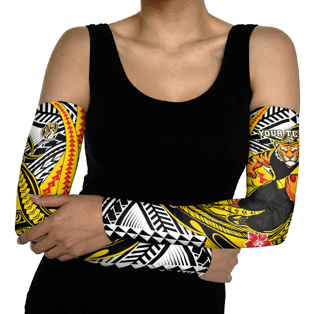 Personalized Richmond Tigers Arm Sleeves Polynesian Tribal Tiger Mascot With Hibiscus Floral Art