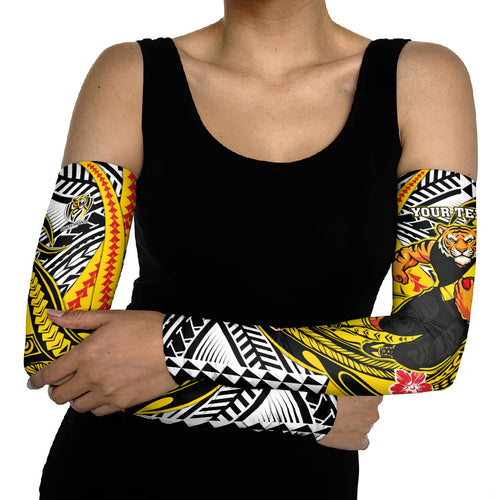 Personalized Richmond Tigers Arm Sleeves Polynesian Tribal Tiger Mascot With Hibiscus Floral Art