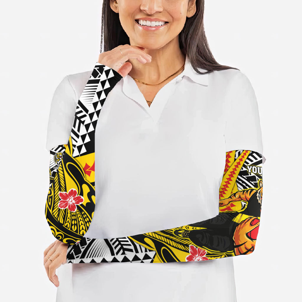 Personalized Richmond Tigers Arm Sleeves Polynesian Tribal Tiger Mascot With Hibiscus Floral Art
