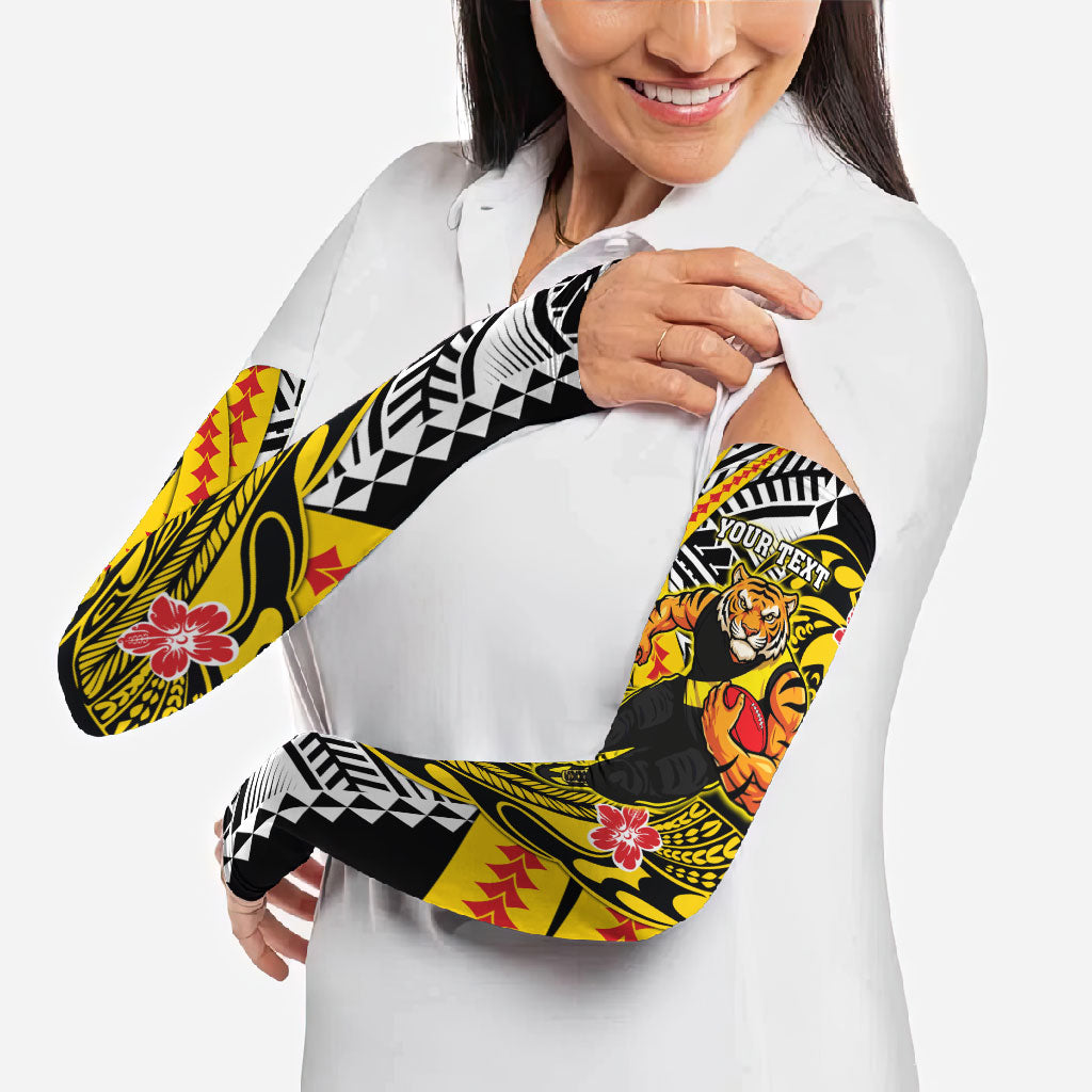 Personalized Richmond Tigers Arm Sleeves Polynesian Tribal Tiger Mascot With Hibiscus Floral Art