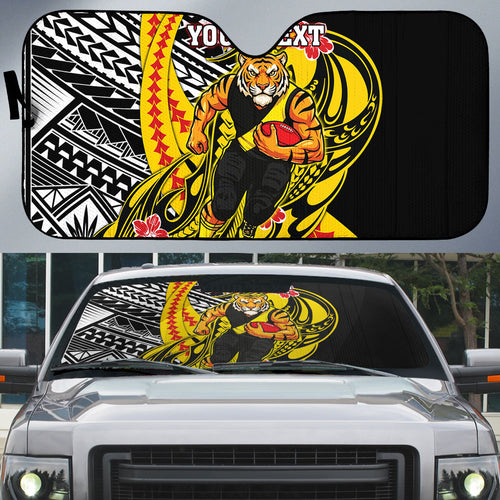 Personalized Richmond Tigers Auto Sun Shade Polynesian Tribal Tiger Mascot With Hibiscus Floral Art