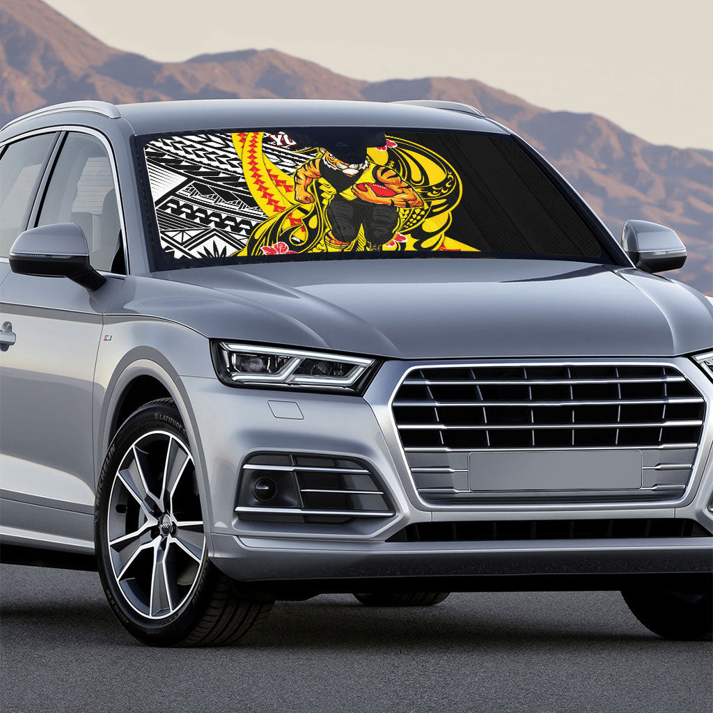 Personalized Richmond Tigers Auto Sun Shade Polynesian Tribal Tiger Mascot With Hibiscus Floral Art