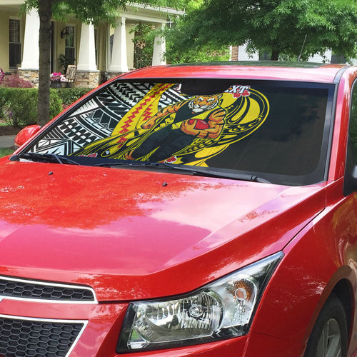 Personalized Richmond Tigers Auto Sun Shade Polynesian Tribal Tiger Mascot With Hibiscus Floral Art