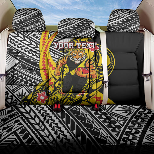 Personalized Richmond Tigers Back Car Seat Cover Polynesian Tribal Tiger Mascot With Hibiscus Floral Art