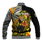 Personalized Richmond Tigers Baseball Jacket Polynesian Tribal Tiger Mascot With Hibiscus Floral Art