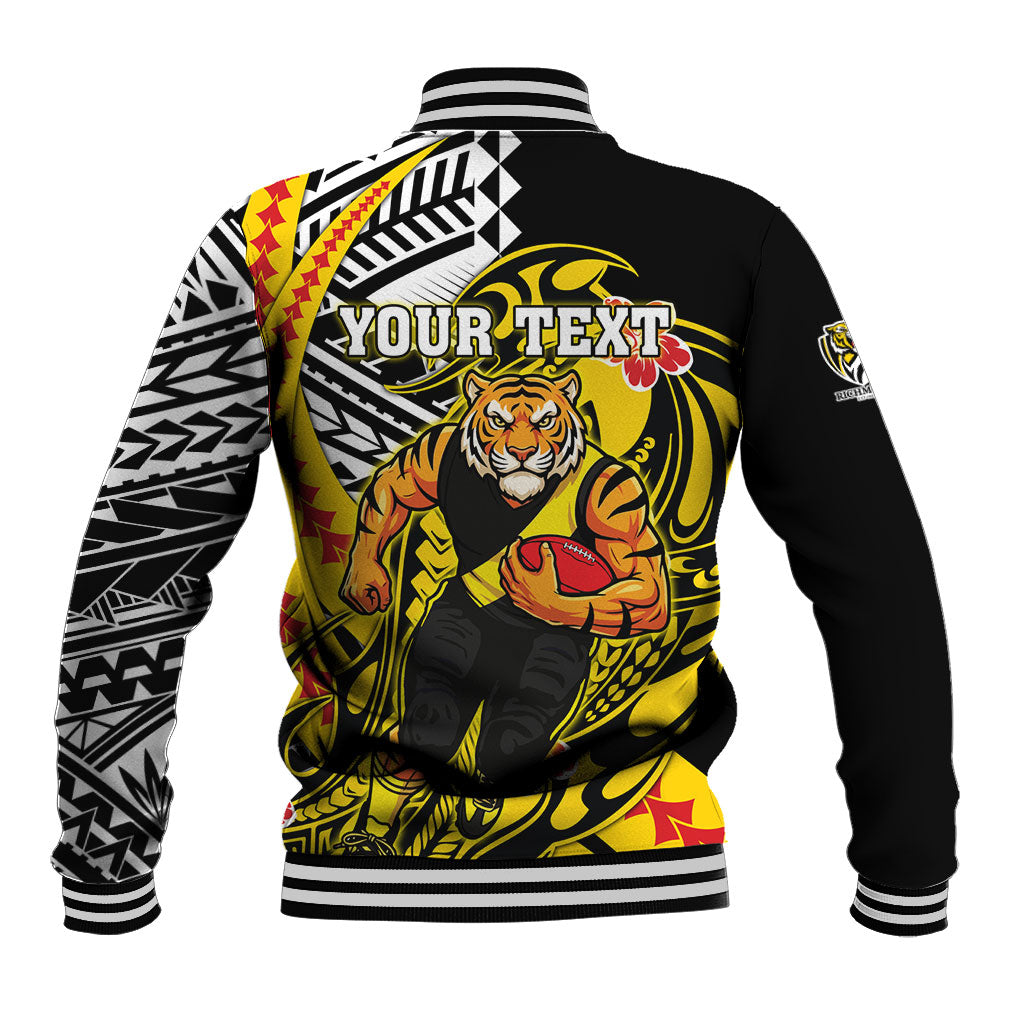 Personalized Richmond Tigers Baseball Jacket Polynesian Tribal Tiger Mascot With Hibiscus Floral Art