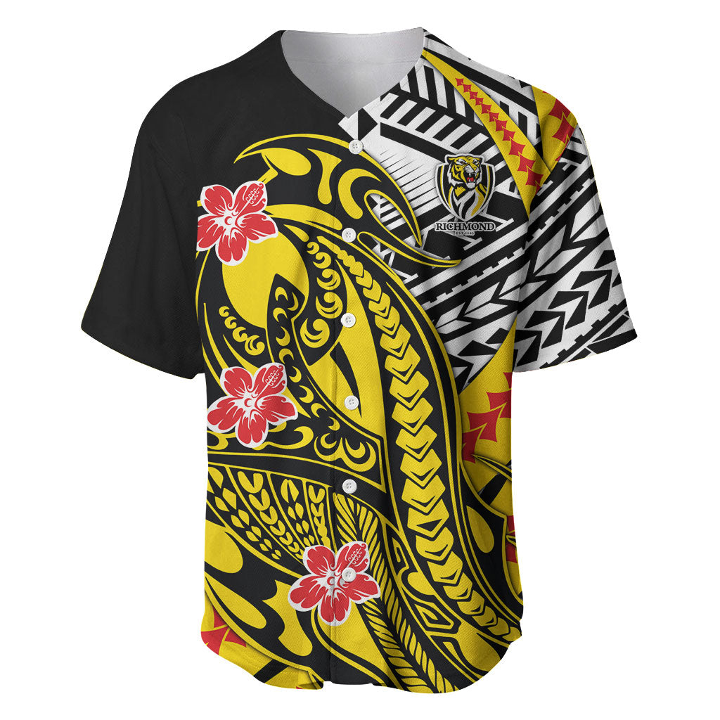 Personalized Richmond Tigers Baseball Jersey Polynesian Tribal Tiger Mascot With Hibiscus Floral Art