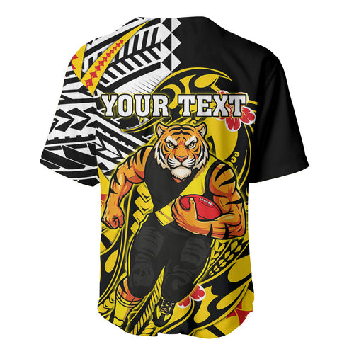 Personalized Richmond Tigers Baseball Jersey Polynesian Tribal Tiger Mascot With Hibiscus Floral Art