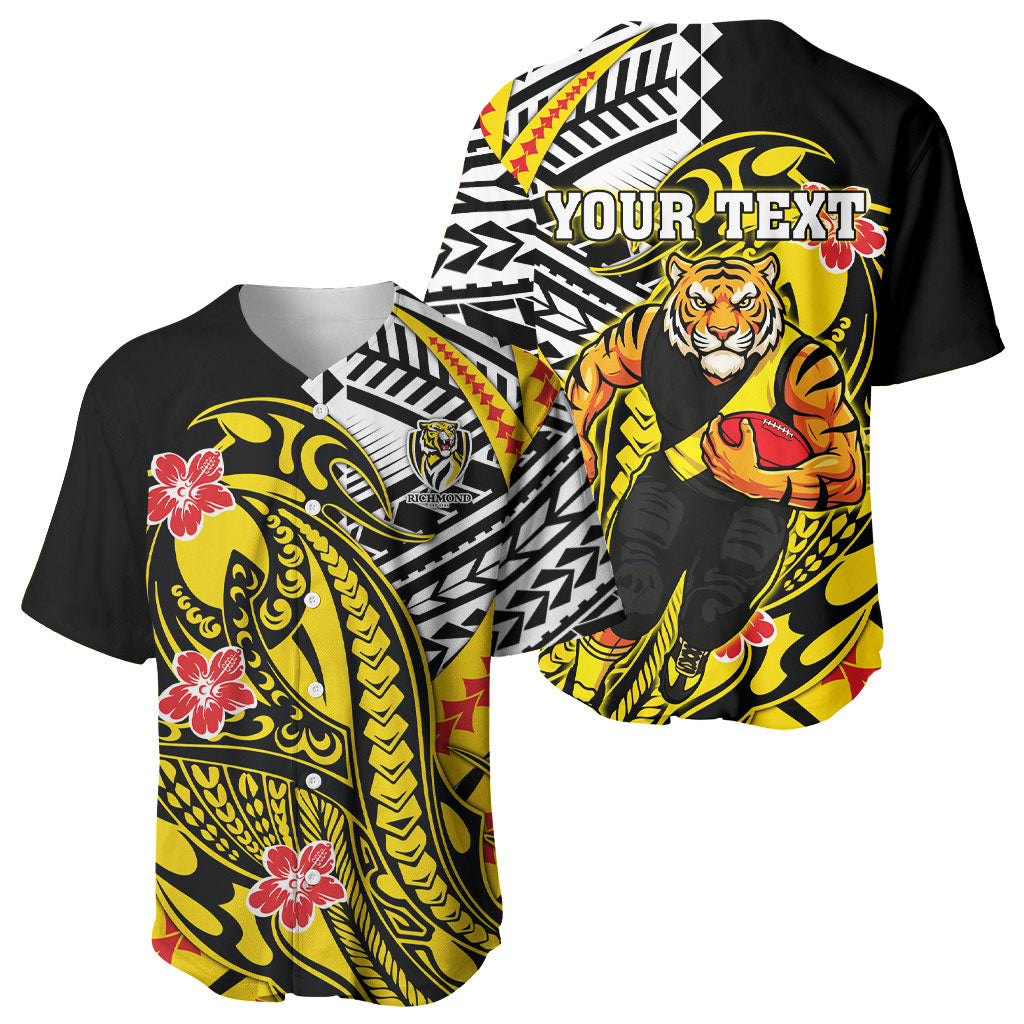 Personalized Richmond Tigers Baseball Jersey Polynesian Tribal Tiger Mascot With Hibiscus Floral Art