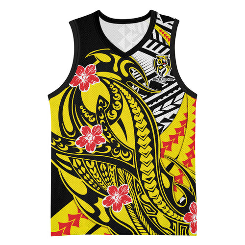Personalized Richmond Tigers Basketball Jersey Polynesian Tribal Tiger Mascot With Hibiscus Floral Art