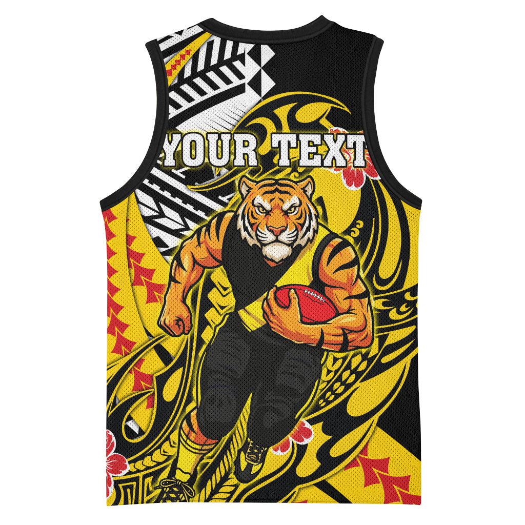 Personalized Richmond Tigers Basketball Jersey Polynesian Tribal Tiger Mascot With Hibiscus Floral Art