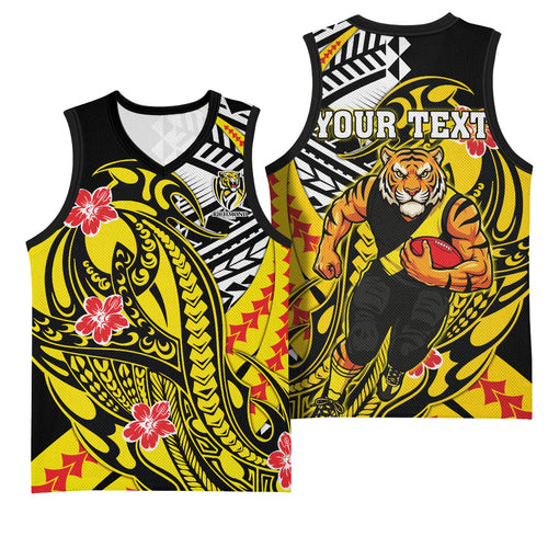 Personalized Richmond Tigers Basketball Jersey Polynesian Tribal Tiger Mascot With Hibiscus Floral Art