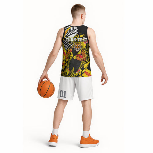 Personalized Richmond Tigers Basketball Jersey Polynesian Tribal Tiger Mascot With Hibiscus Floral Art