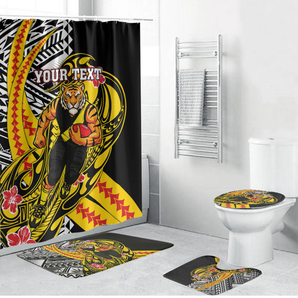 Personalized Richmond Tigers Bathroom Set Polynesian Tribal Tiger Mascot With Hibiscus Floral Art