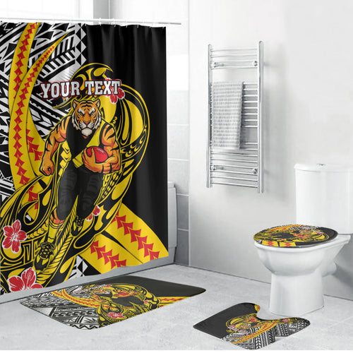 Personalized Richmond Tigers Bathroom Set Polynesian Tribal Tiger Mascot With Hibiscus Floral Art