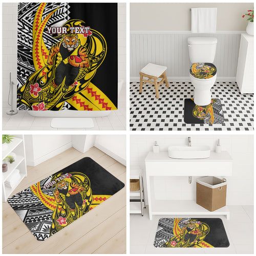 Personalized Richmond Tigers Bathroom Set Polynesian Tribal Tiger Mascot With Hibiscus Floral Art
