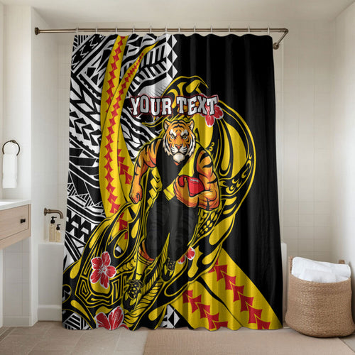 Personalized Richmond Tigers Bathroom Set Polynesian Tribal Tiger Mascot With Hibiscus Floral Art