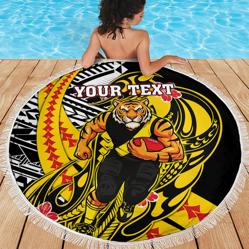Personalized Richmond Tigers Beach Blanket Polynesian Tribal Tiger Mascot With Hibiscus Floral Art