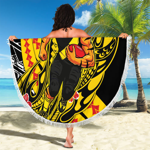 Personalized Richmond Tigers Beach Blanket Polynesian Tribal Tiger Mascot With Hibiscus Floral Art