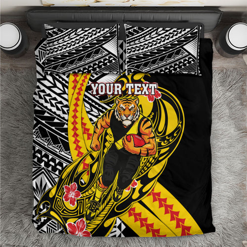 Personalized Richmond Tigers Bedding Set Polynesian Tribal Tiger Mascot With Hibiscus Floral Art