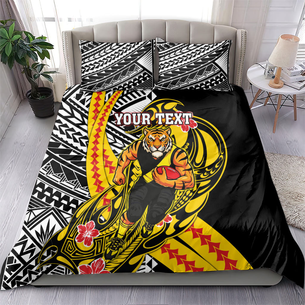 Personalized Richmond Tigers Bedding Set Polynesian Tribal Tiger Mascot With Hibiscus Floral Art