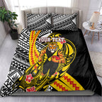 Personalized Richmond Tigers Bedding Set Polynesian Tribal Tiger Mascot With Hibiscus Floral Art