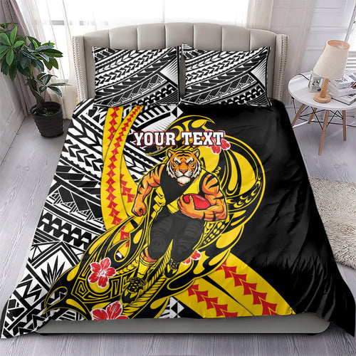 Personalized Richmond Tigers Bedding Set Polynesian Tribal Tiger Mascot With Hibiscus Floral Art