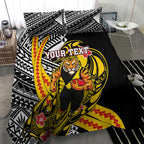 Personalized Richmond Tigers Bedding Set Polynesian Tribal Tiger Mascot With Hibiscus Floral Art