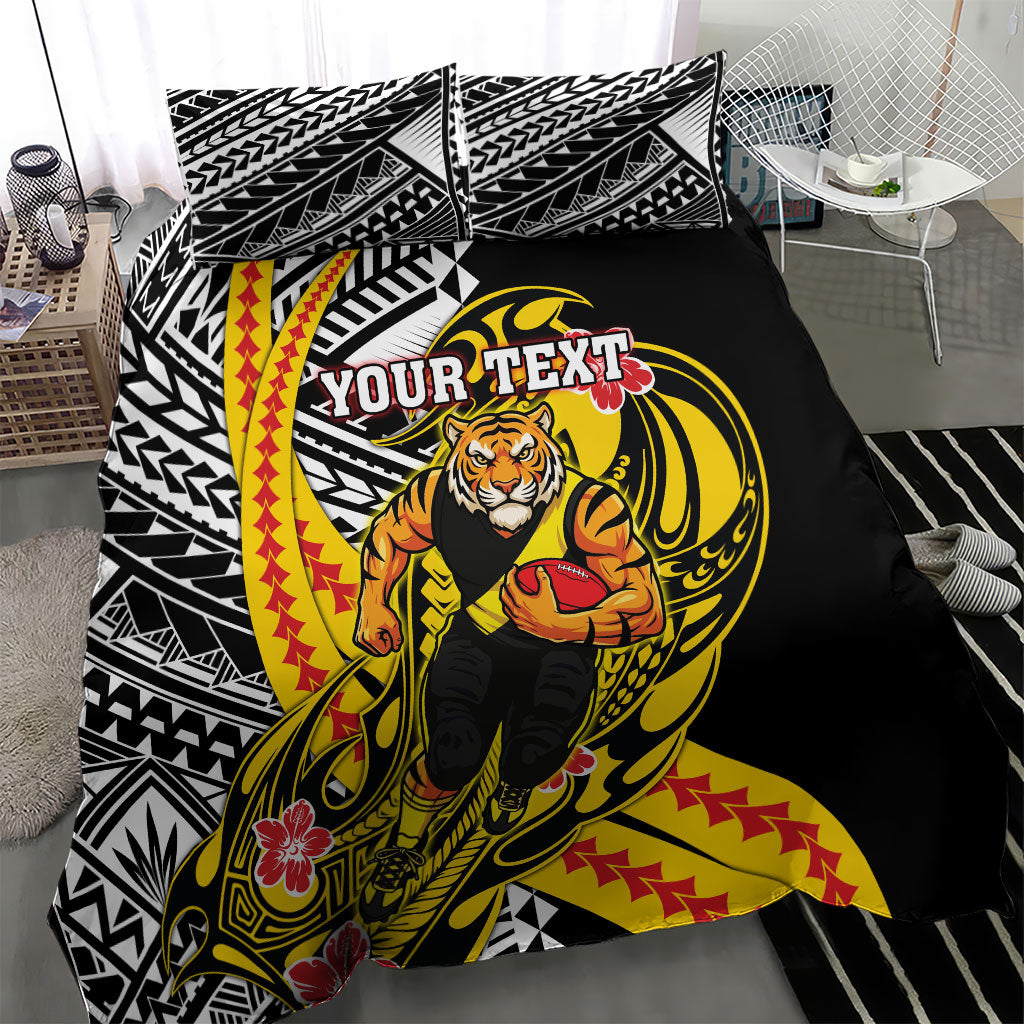 Personalized Richmond Tigers Bedding Set Polynesian Tribal Tiger Mascot With Hibiscus Floral Art