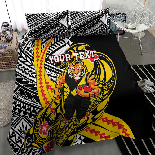 Personalized Richmond Tigers Bedding Set Polynesian Tribal Tiger Mascot With Hibiscus Floral Art