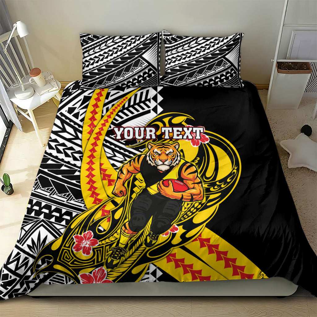 Personalized Richmond Tigers Bedding Set Polynesian Tribal Tiger Mascot With Hibiscus Floral Art