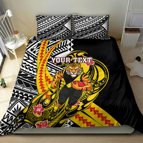 Personalized Richmond Tigers Bedding Set Polynesian Tribal Tiger Mascot With Hibiscus Floral Art