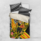 Personalized Richmond Tigers Bedding Set Polynesian Tribal Tiger Mascot With Hibiscus Floral Art
