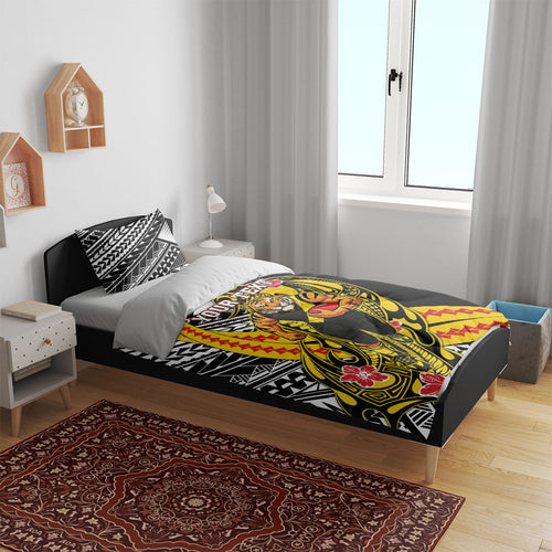 Personalized Richmond Tigers Bedding Set Polynesian Tribal Tiger Mascot With Hibiscus Floral Art