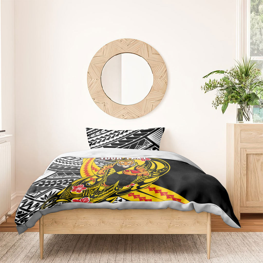 Personalized Richmond Tigers Bedding Set Polynesian Tribal Tiger Mascot With Hibiscus Floral Art