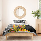 Personalized Richmond Tigers Bedding Set Polynesian Tribal Tiger Mascot With Hibiscus Floral Art