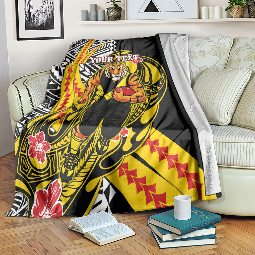 Personalized Richmond Tigers Blanket Polynesian Tribal Tiger Mascot With Hibiscus Floral Art