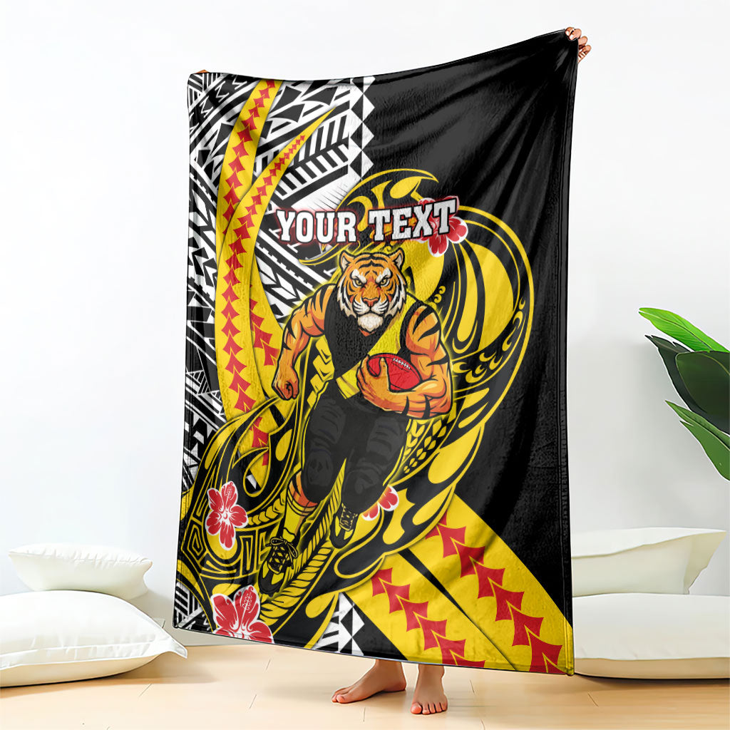 Personalized Richmond Tigers Blanket Polynesian Tribal Tiger Mascot With Hibiscus Floral Art