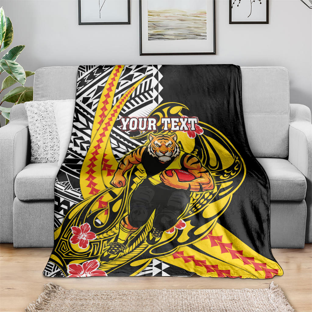 Personalized Richmond Tigers Blanket Polynesian Tribal Tiger Mascot With Hibiscus Floral Art