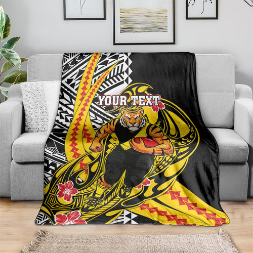Personalized Richmond Tigers Blanket Polynesian Tribal Tiger Mascot With Hibiscus Floral Art