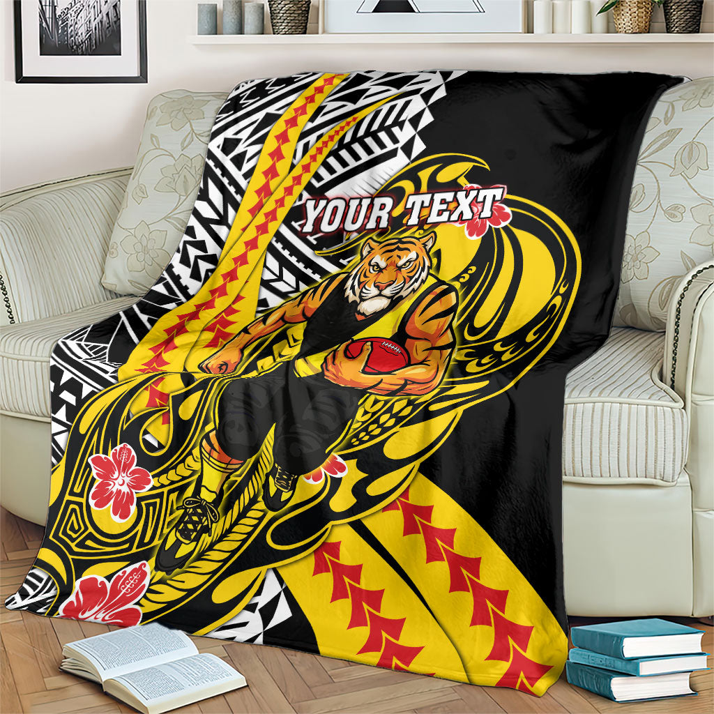 Personalized Richmond Tigers Blanket Polynesian Tribal Tiger Mascot With Hibiscus Floral Art