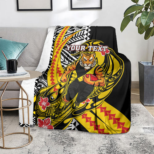 Personalized Richmond Tigers Blanket Polynesian Tribal Tiger Mascot With Hibiscus Floral Art